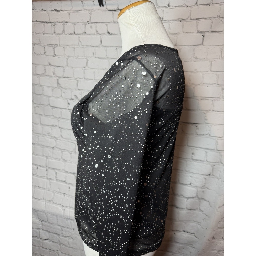 Rave City Y2K Whimsy Grunge Goth Party Sheer Black Long Sleeve Mesh Top L - Picture 5 of 10